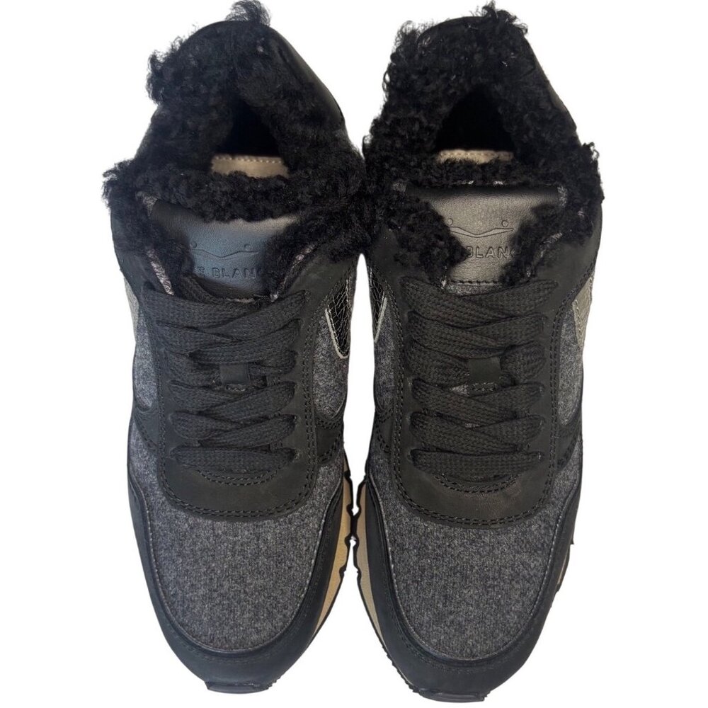 Voile Blanche Julia Fur Sneakers Black Grey Metallic Calfskin Felt Size 37 6.5-7